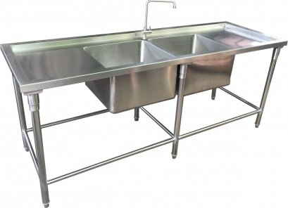 โต๊ะซิ้งค์สแตนเลส 2 หลุม มีที่พักซ้ายขวา